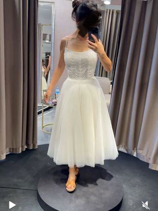 Vestido de Novia Midi Brillante Estilo Princesa