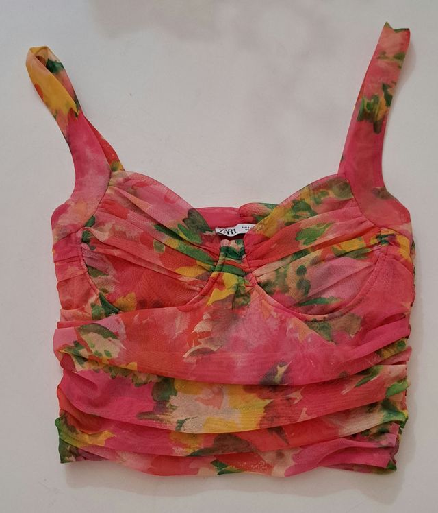 Top Zara de tull estampado