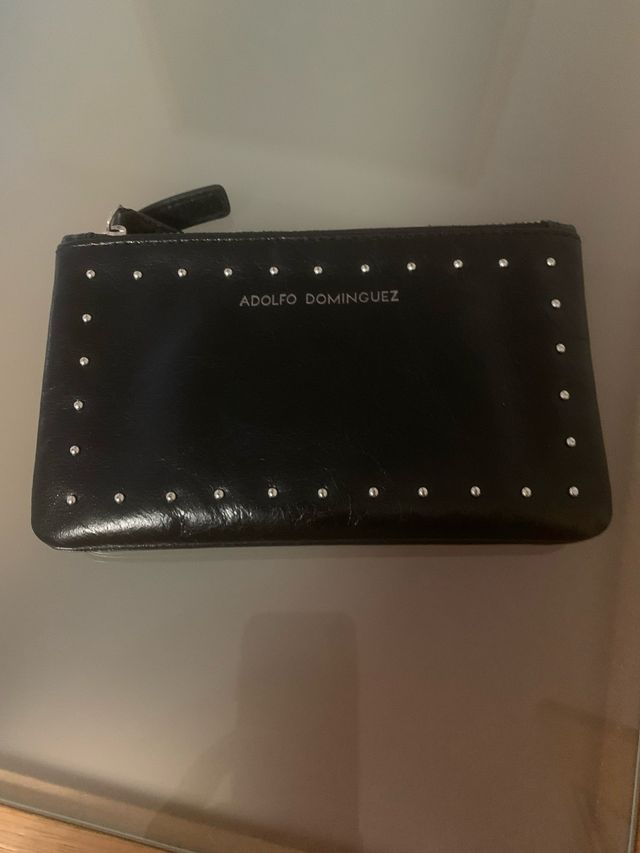 Monedero Adolfo Dominguez Piel Negro Tachuelas 2 d