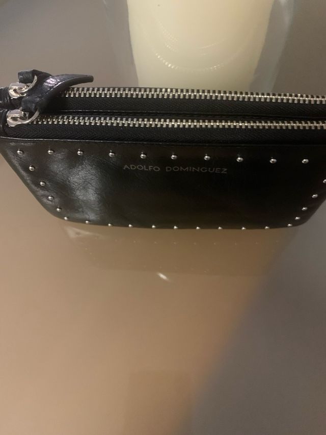 Monedero Adolfo Dominguez Piel Negro Tachuelas 2 d