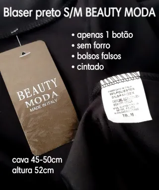 Blazer Preto BEAUTY MODA Tamanho S/M