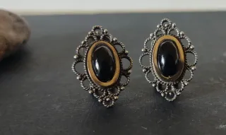 PENDIENTES ANTIGUOS FILIGRANA DE PLATA Y ONIX