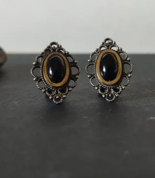 PENDIENTES ANTIGUOS FILIGRANA DE PLATA Y ONIX