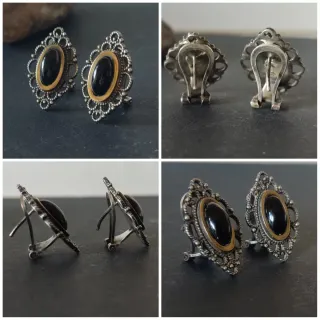 PENDIENTES ANTIGUOS FILIGRANA DE PLATA Y ONIX