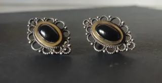 PENDIENTES ANTIGUOS FILIGRANA DE PLATA Y ONIX