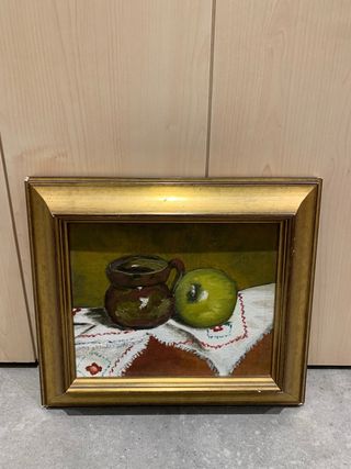 Cuadro antiguo bodegón jarra y manzana