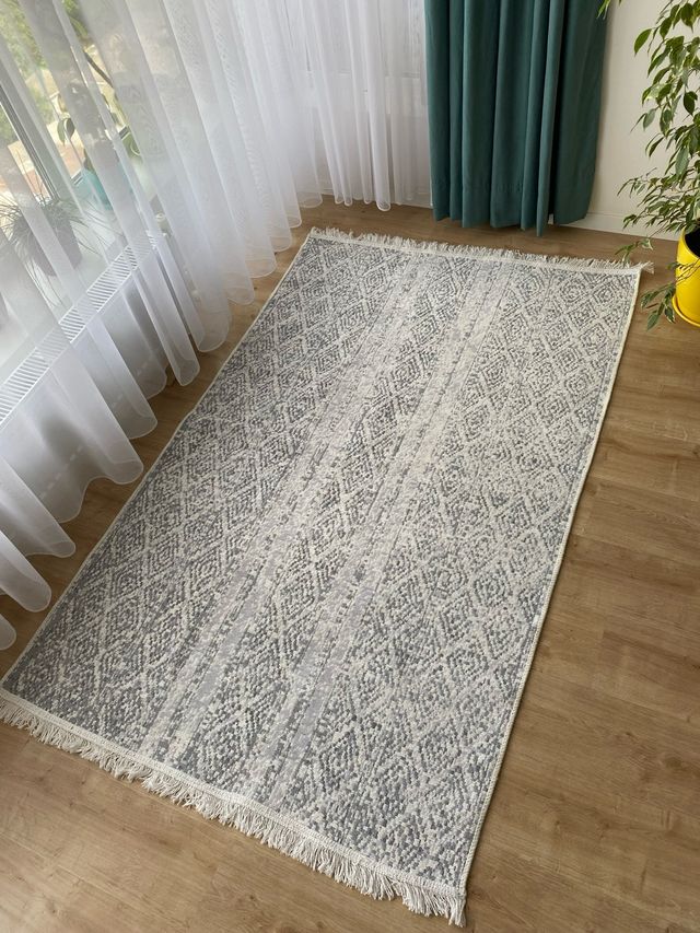 Tappeto in Cotone Grigio e Bianco 120x180