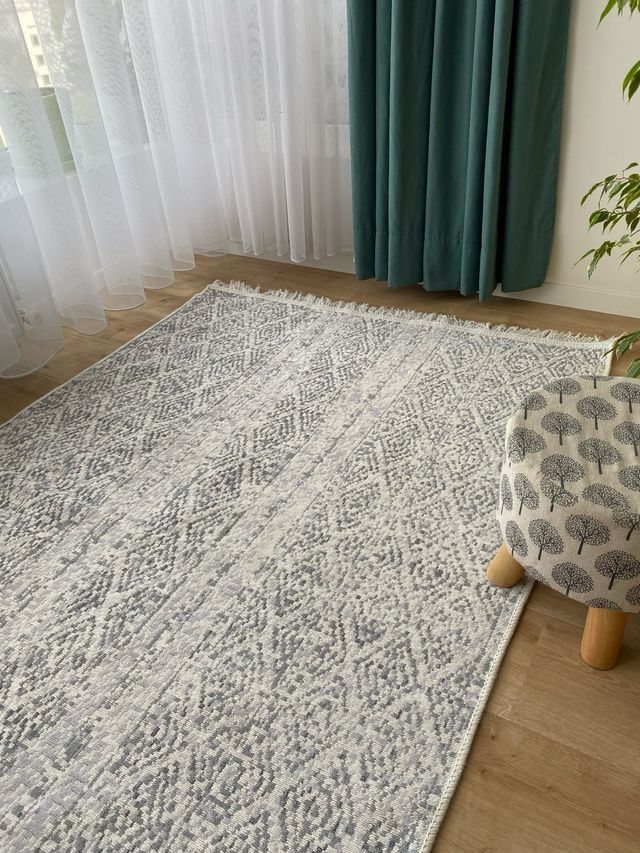 Tappeto in Cotone Grigio e Bianco 120x180