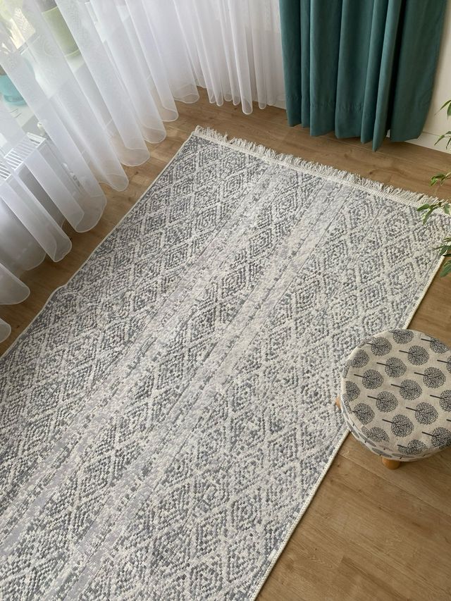 Tappeto in Cotone Grigio e Bianco 120x180