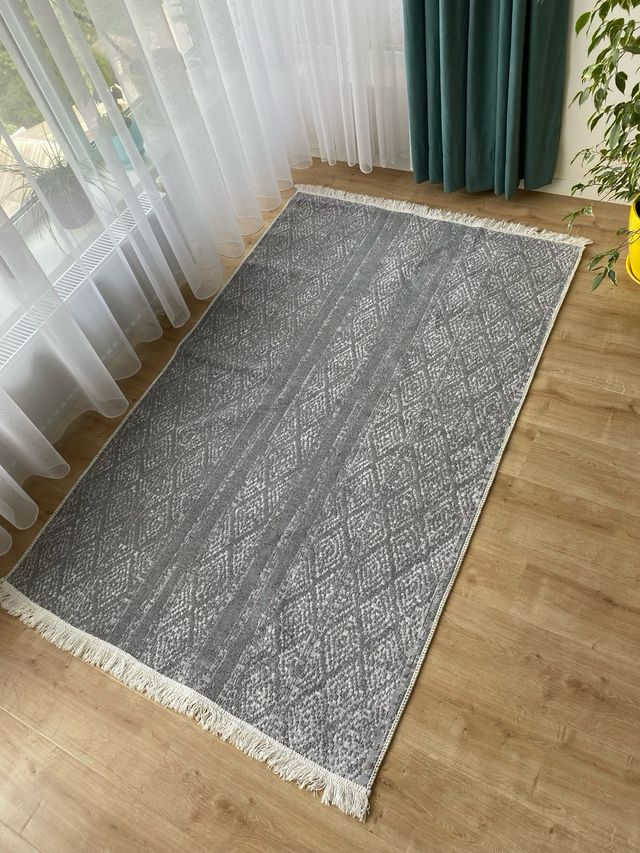 Tappeto in Cotone Grigio e Bianco 120x180