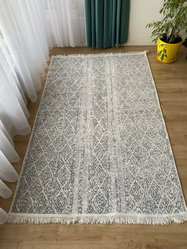 Tappeto in Cotone Grigio e Bianco 120x180