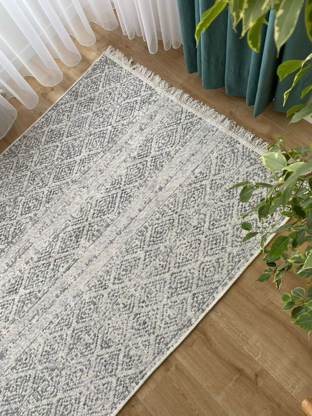 Tappeto in Cotone Grigio e Bianco 120x180