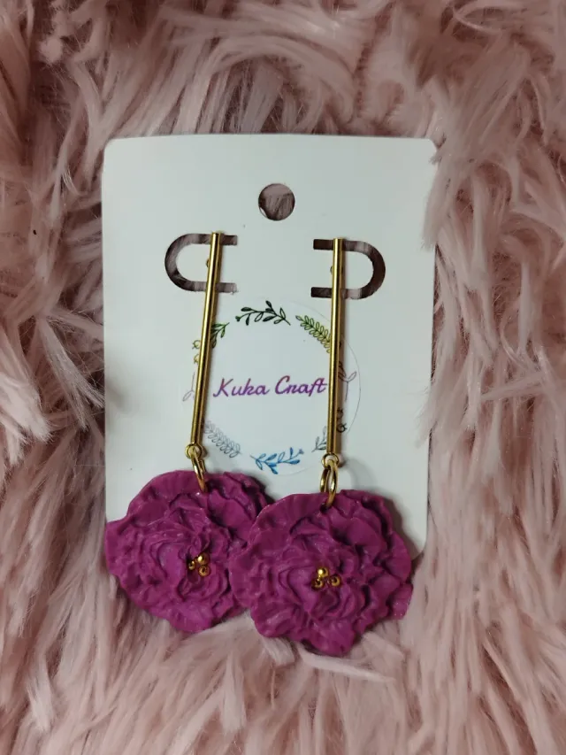 Pendientes flor morada artesanos