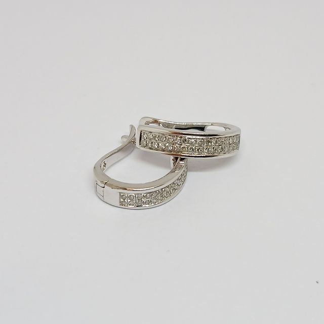 Pendientes Oro Blanco Ondulados Brillantes