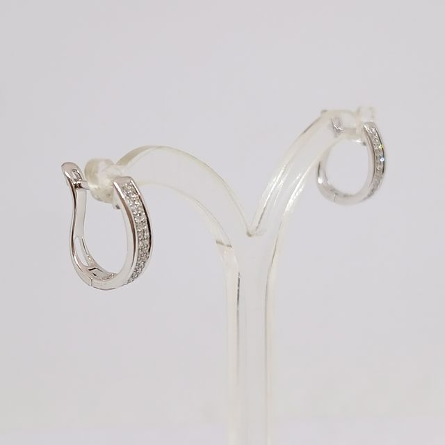 Pendientes Oro Blanco Ondulados Brillantes