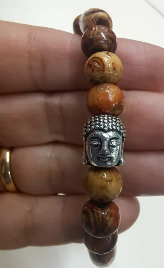 Pulsera Madera Buda Plata