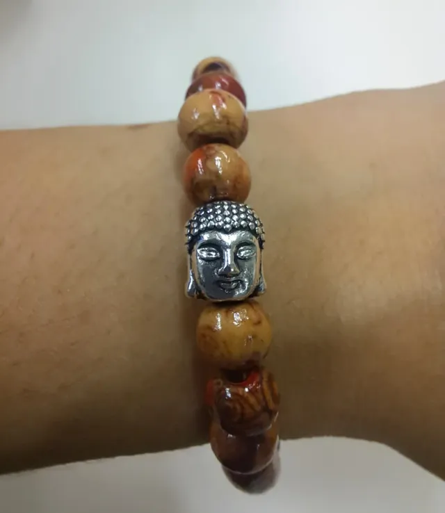 Pulsera Madera Buda Plata