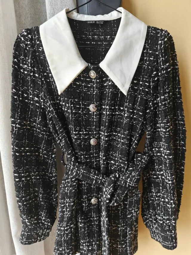 Abrigo Entretiempo Tweed SHEIN Negro Blanco