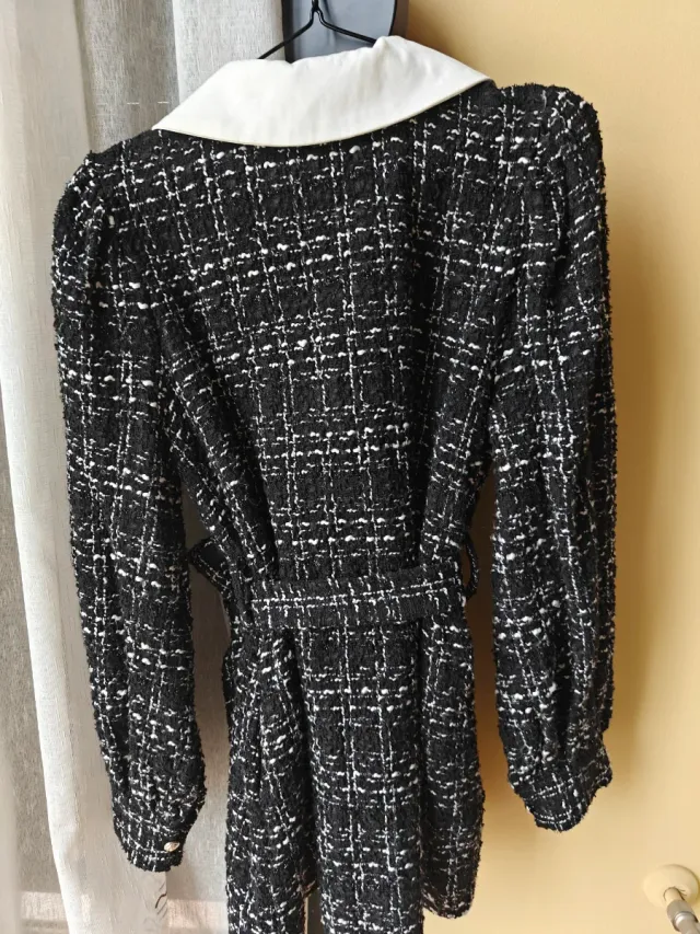 Abrigo Entretiempo Tweed SHEIN Negro Blanco