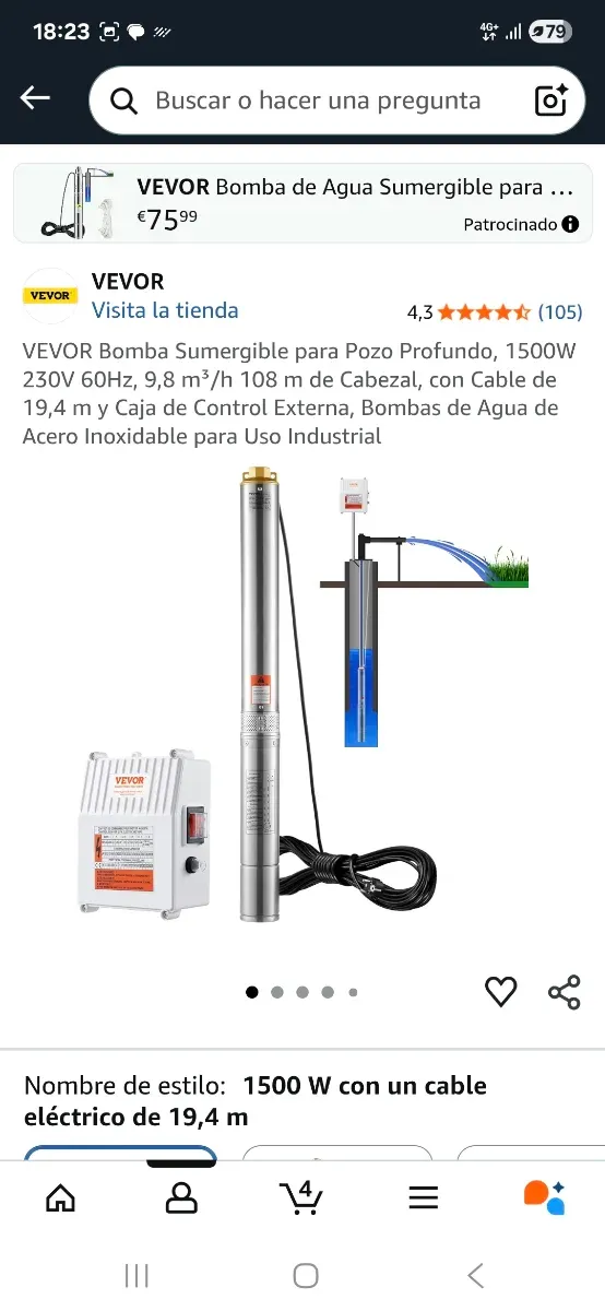 Bomba Sumergible VEVOR 1500W