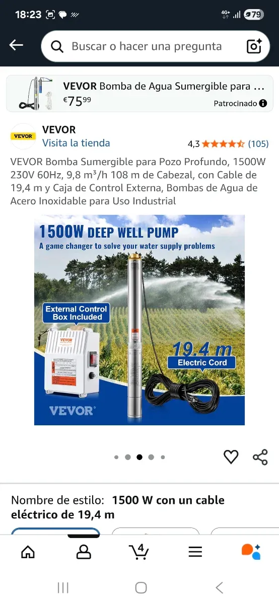 Bomba Sumergible VEVOR 1500W