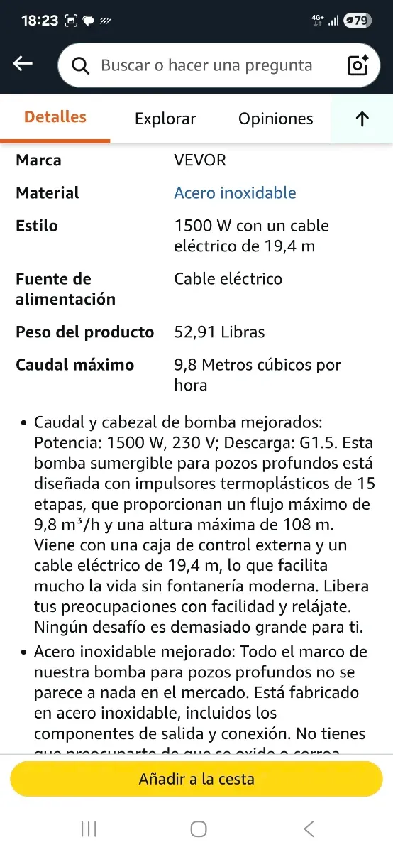 Bomba Sumergible VEVOR 1500W