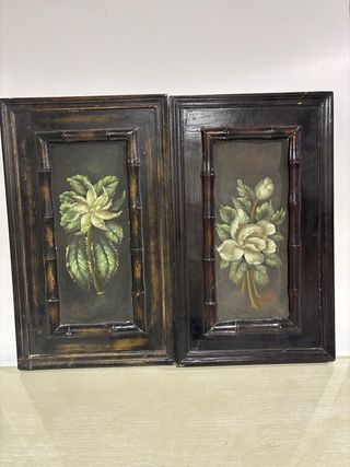Pareja cuadros flores bambú