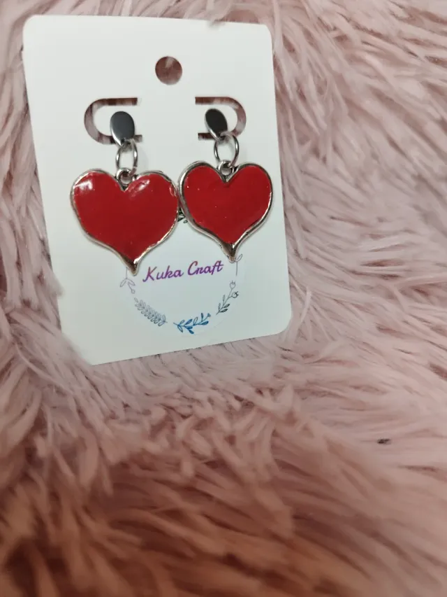 Pendientes Corazón Artesanales Rojos y Plateados