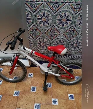 Bicicleta infantil roja y blanca