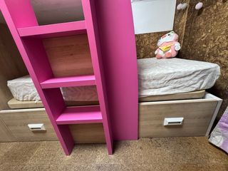 Litera tren infantil con armario y cajones
