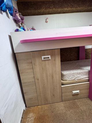 Litera tren infantil con armario y cajones
