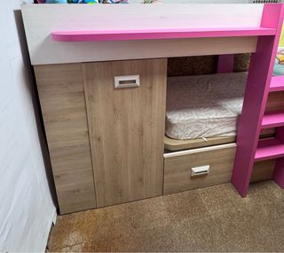 Litera tren infantil con armario y cajones