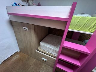 Litera tren infantil con armario y cajones