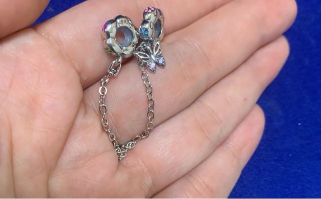 Cadena seguridad mariposa flores pulsera Pandora