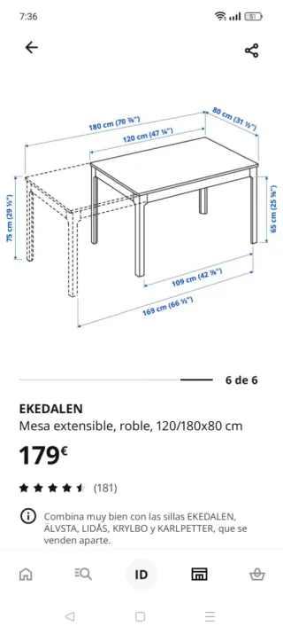 Mesa comedor extensible Ikea + cristal