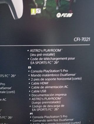 Consola PS5 Pro 2TB + Juego FC26