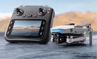 Dron con cámara gris y blanco