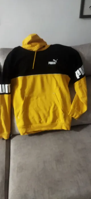 Sudadera Puma Hombre con capucha Negra y Amarilla
