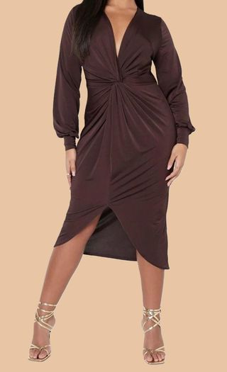 Elegante vestido marrón chocolate talla 54