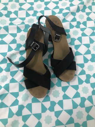Sandalias Porronet Cuero Plataforma Negras