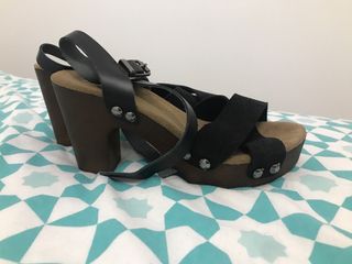Sandalias Porronet Cuero Plataforma Negras