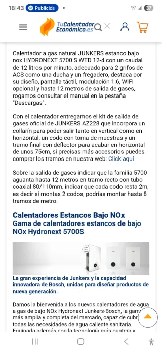 Calentador Estanco Junkers Hydronext 5700 S