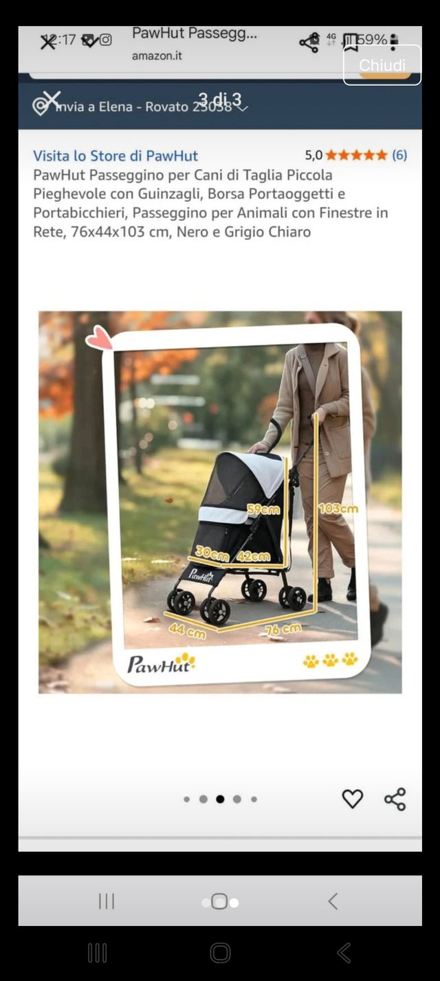 Passeggino per cani rosa