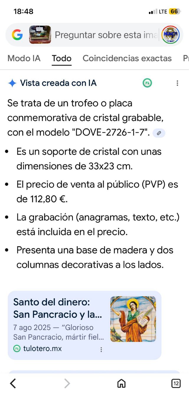 Trofeo y Placa Grabable DOVE 33x23cm