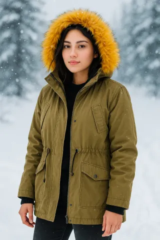 Abrigo Parka Verde Militar con Capucha