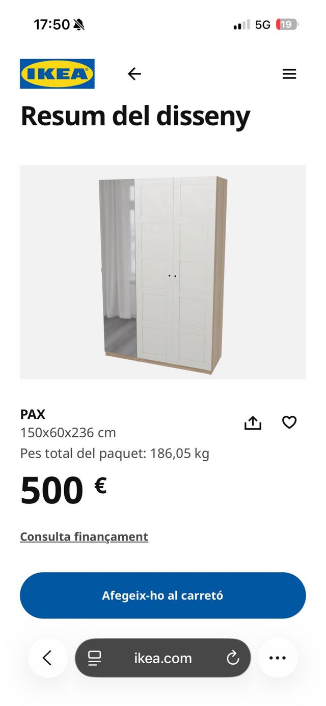 Armario PAX Ikea Blanco con Espejo