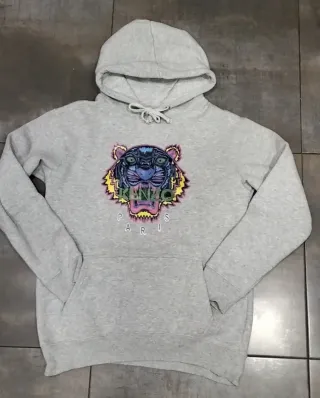 Sudadera Kenzo Gris con Capucha y Estampado Tigre