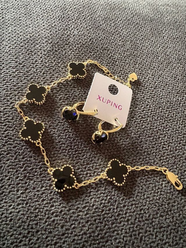 Pulsera y pendientes Xuping tréboles negros
