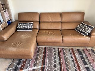 Sofá piel 3 plazas con chaiselongue