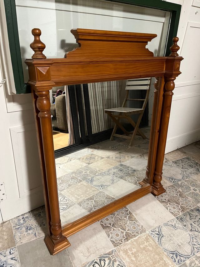 Espejo antiguo marco madera natural